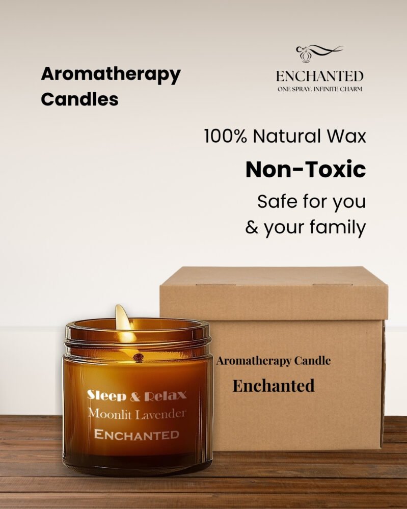 Enchanted |  Sleep & Relax | Moonlit Lavender | Aromatherapy Candles | Lavender & Chamomile | 100% Natural Wax | Glass Jar with Lid | 100gms Upto 35 Hrs Burn Time | Smoke Free & Non Toxic | Scented Candles for Bedroom & Stress Relief