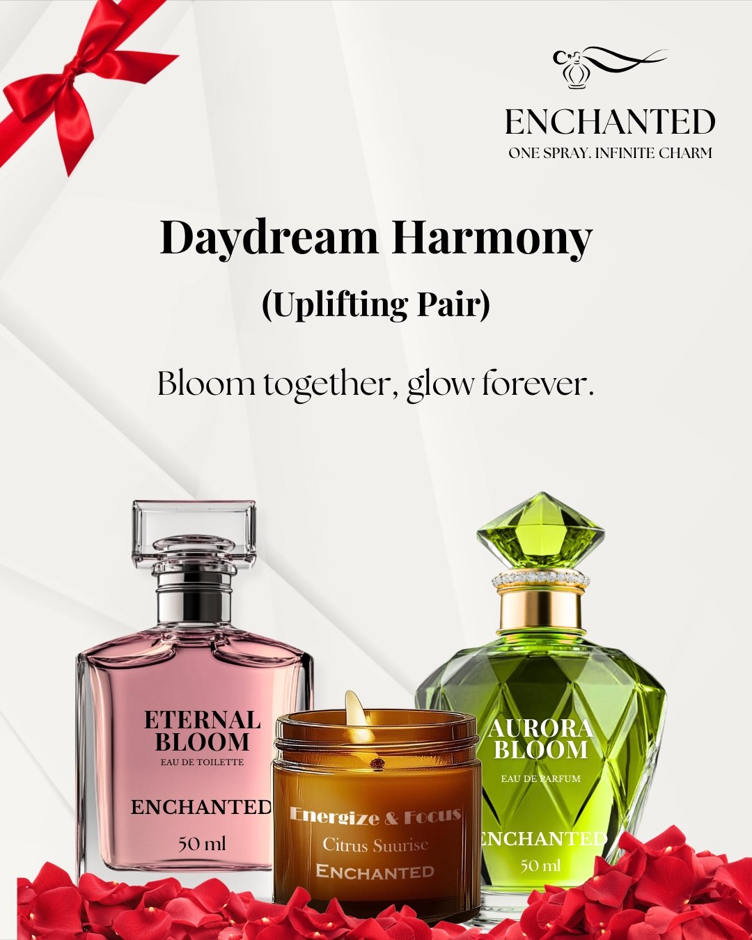 Enchanted | Daydream Harmony Couple Set | Fruity Floral & Citrus Perfumes + Uplifting Citrus Candle | Unisex & Women’s Perfume Set | Fresh Gift for Couples