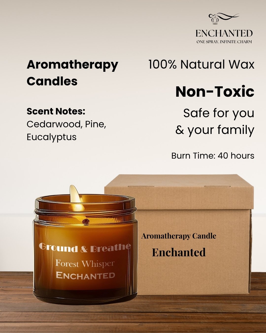Enchanted Ground & Breathe | Forest Whisper | Aromatherapy Candles | Cedarwood & Eucalyptus | 100% Natural Wax | Glass Jar with Lid | 100gms Upto 40 Hrs Burn Time | Smoke Free & Non Toxic | Scented Candles for Meditation & Mental Clarity