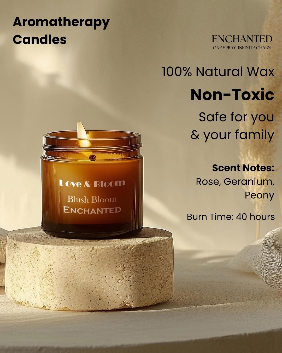 Enchanted Love & Bloom | Blush Bloom | Aromatherapy Candles | Rose & Peony | 100% Natural Wax | Glass Jar with Lid | 100gms Upto 38 Hrs Burn Time | Smoke Free & Non Toxic | Scented Candles for Romance & Self-Care